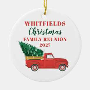 Christmas Family Reunion Red Truck Custom Ceramic Ornament