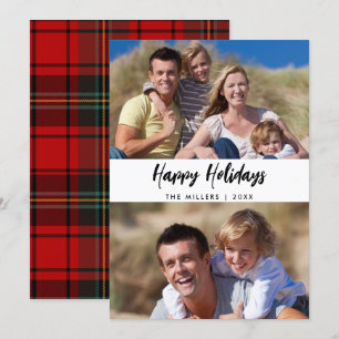 Christmas Family Two Photo Plaid Holiday Card
