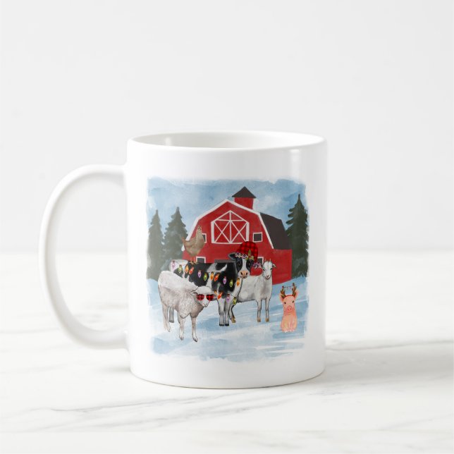 Christmas Farm Animals & Barn Coffee Mug (Left)