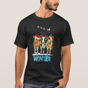 Christmas Farm Animals Cows Santa Hat Family Pajam T-Shirt