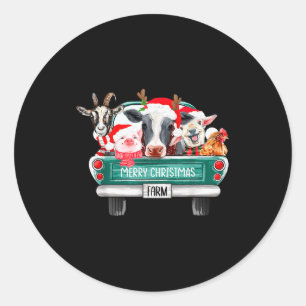 Christmas Farm Animals Truck Santa Hat Family Paja Classic Round Sticker