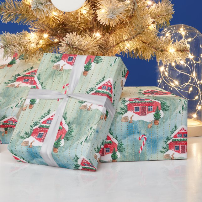Christmas farm cozy paper farm house and trees (Holidays)