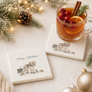Christmas Farm Horse Animals Winter Stone Coaster