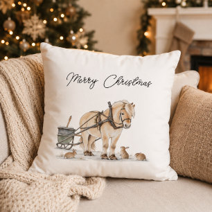 Christmas Farm Horse Animals Winter Throw Pillow