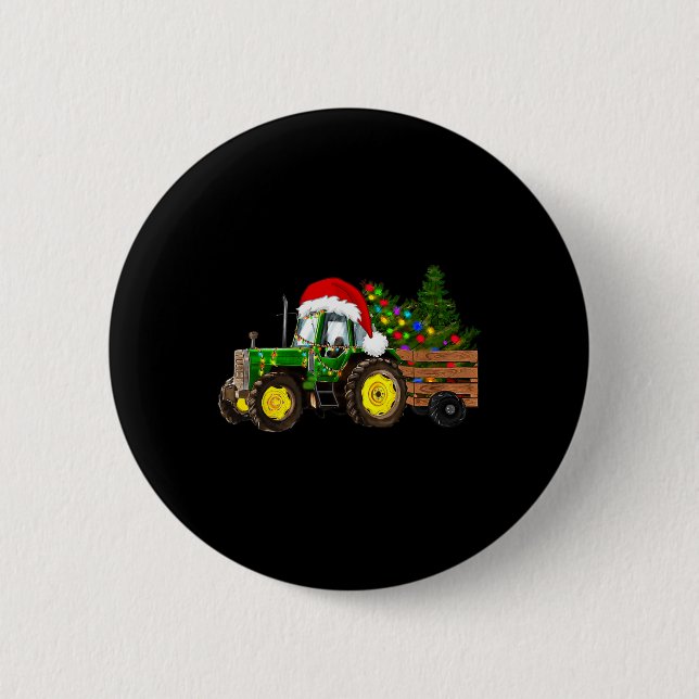 Christmas Farm Tractor Tree Lights Santa Hat Xmas  2 Inch Round Button (Front)