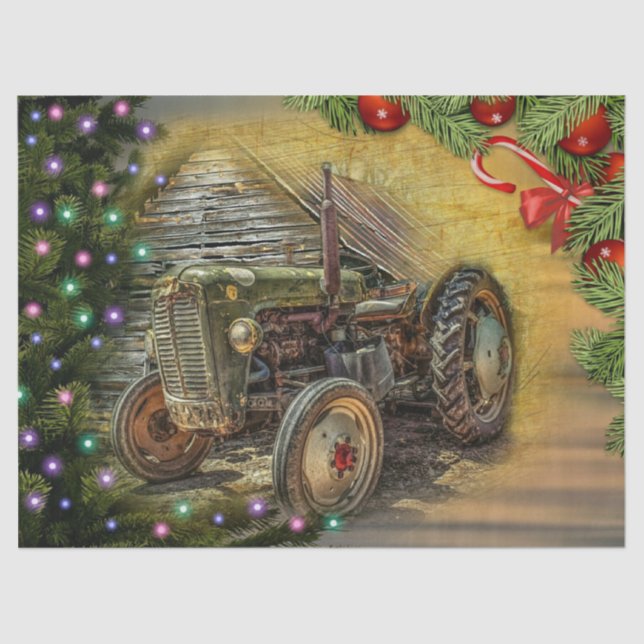Christmas Farm Tractor With Christmas Tree Tissue Paper (Front)