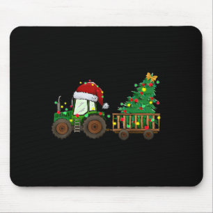 Christmas Farm Tractor Xmas Tree Lights Santa Hat Mouse Pad