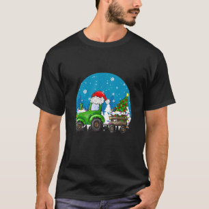 Christmas Farm Tractor Xmas Tree Lights Santa Hat  T-Shirt
