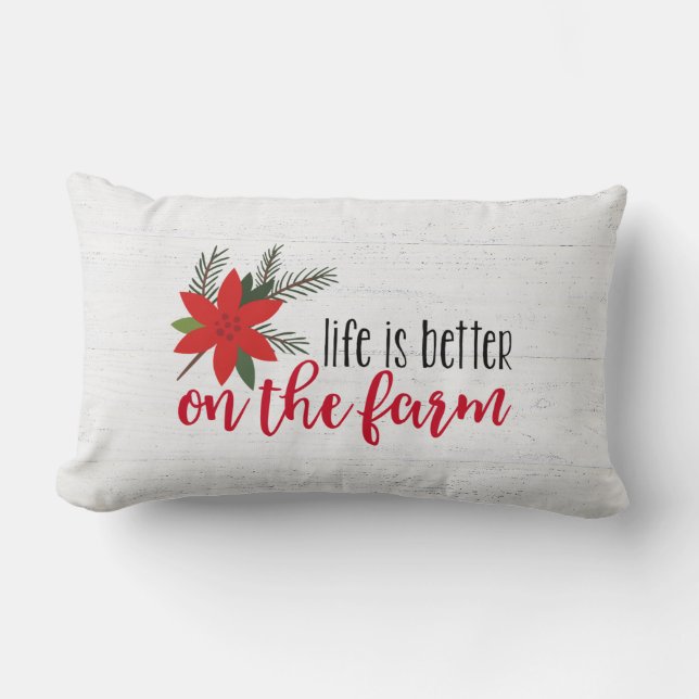 Christmas Farm Verse On Whitewashed Wood  Lumbar Pillow (Front)