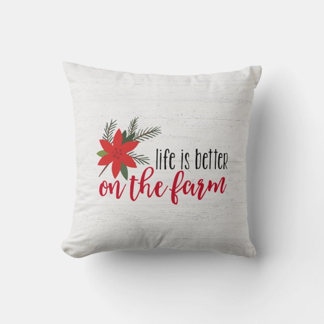 Christmas Farm Verse On Whitewashed Wood Throw Pillow (Front)