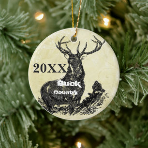 Christmas Farmhouse Deer Country Christmas Photo Ceramic Ornament