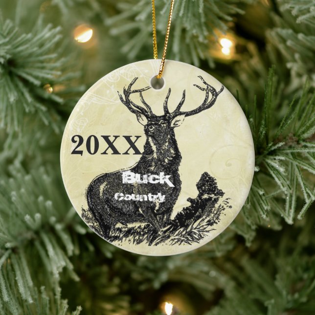 Christmas Farmhouse Deer Country Christmas Photo Ceramic Ornament (Tree)