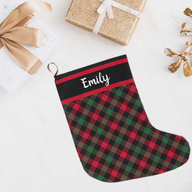 Christmas Farmhouse Personalized Tartan Plaid Large Christmas Stocking (Creator Uploaded)