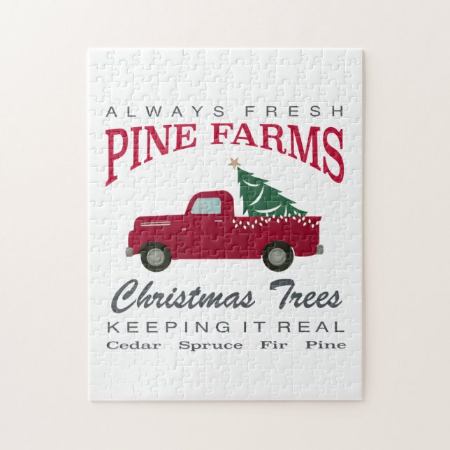 CHRISTMAS FARMHOUSE RED TRUCK JIGSAW PUZZLE (Vertical)