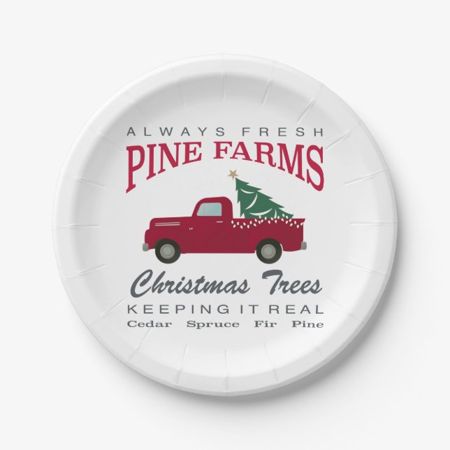 CHRISTMAS FARMHOUSE RED TRUCK PAPER PLATE (Front)