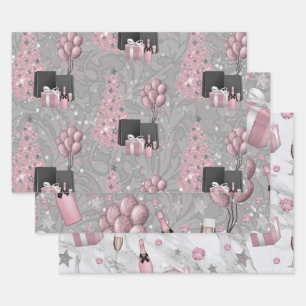 Christmas Fashion Girl with Gifts  Wrapping Paper Sheet