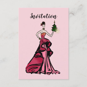 Christmas Fashion Illustration with tree Invitation