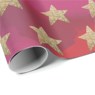 Christmas Faux Glitter Stars Gift Wrapping Paper