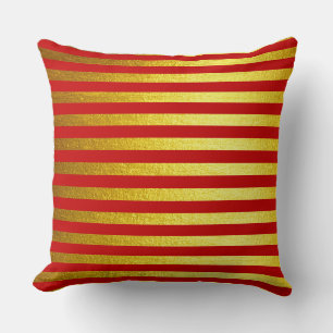Christmas Faux Gold Red Striped Throw Pillow