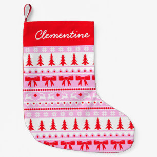 Christmas Faux Knit Sweater with Name Pink & Red Small Christmas Stocking