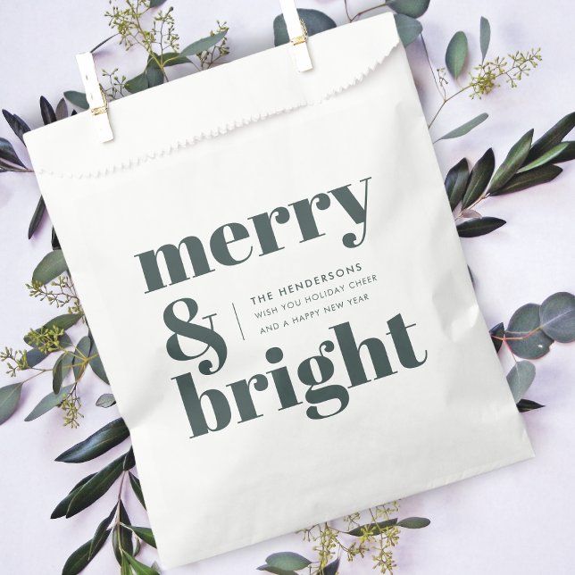 Christmas Favour Bag | Holiday Gift Paper Bags (Modern retro Merry & Bright favor bag by Guava – fun, festive, and fully customizable!)