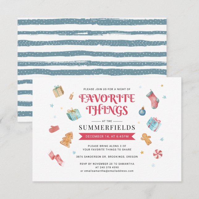 Christmas Favourite Things Gift Swap Party Invitation (Front/Back)
