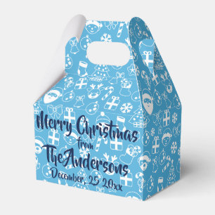 Christmas Favourites Blue Santa Elf Snowman Patter Favor Box