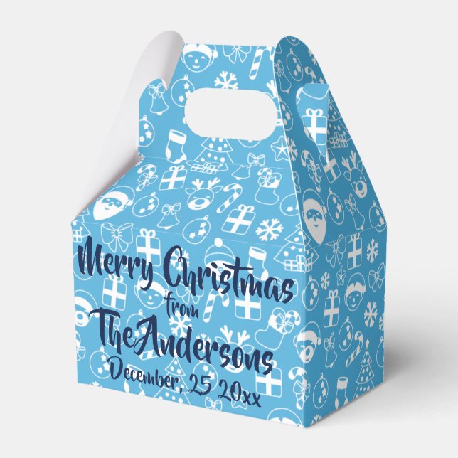 Christmas Favourites Blue Santa Elf Snowman Patter Favor Box (Front Side)