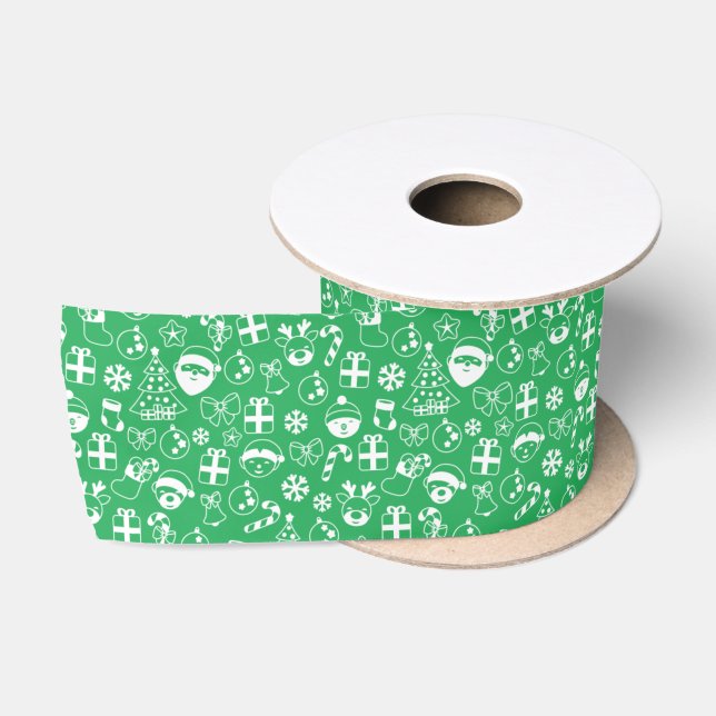 Christmas Favourites Green Santa Elf Snowman Santa Satin Ribbon (Spool)