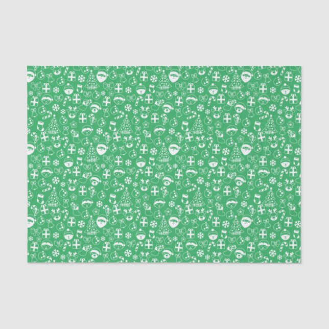 Christmas Favourites Green Santa Elf Snowman Santa Tissue Paper (Front)