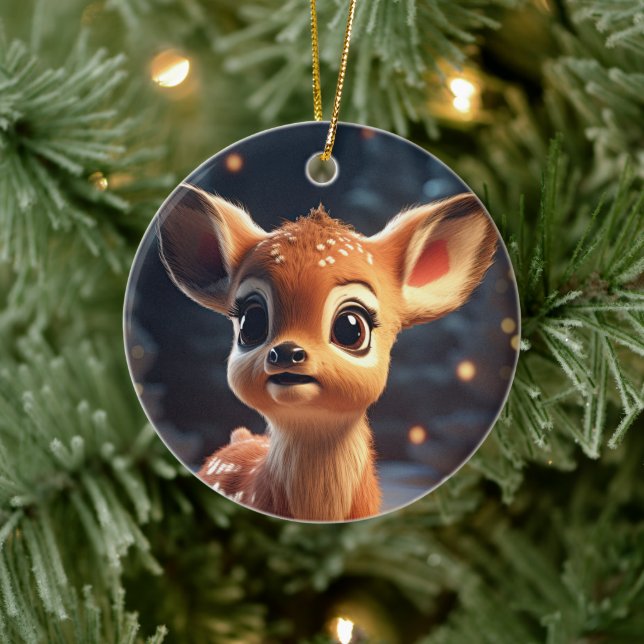 Christmas Fawn Ceramic Ornament (Tree)