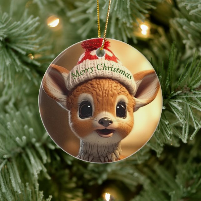 Christmas Fawn Ceramic Ornament (Tree)