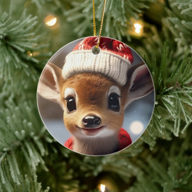 Christmas Fawn Ceramic Ornament (Tree)