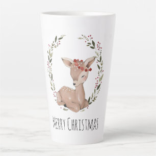 Christmas Fawn Wreath Customizable Latte Mug