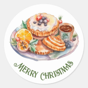 Christmas Feast Watercolor Classic Round Sticker
