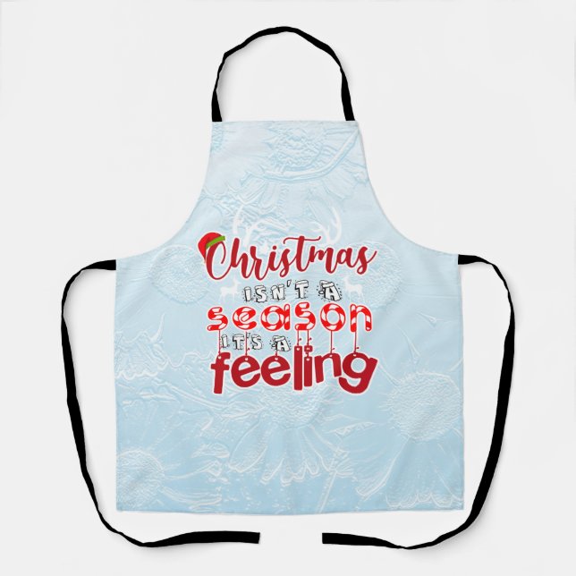 Christmas Feeling Quote with Reindeer & Santa Hat Apron (Front)