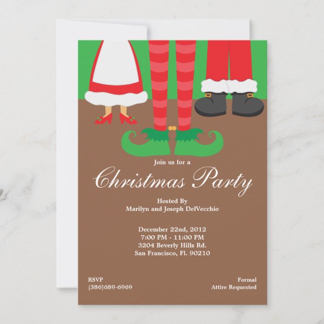 Christmas Feet, Santa, Elf and Mrs. Claus Holiday Invitation (Front)