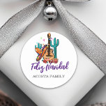 Christmas Feliz Navidad Cactus Sombrero  Classic Round Sticker<br><div class="desc">This design may be personalized in the area provided by changing the photo and/or text. Or it can be customized by clicking Personalize this Template and then choosing the click to customize further option and delete or change the colour of the background, add text, change the text colour or style,...</div>