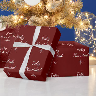 Christmas Feliz Navidad Simple Snowflake Red Wrapping Paper