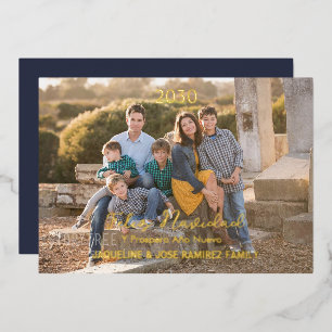Christmas Feliz Navidad Spanish Family Photo Gold Foil Holiday Card
