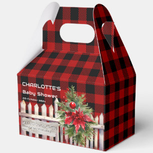 Christmas Fence Buffalo Plaid Baby Shower Favor Box