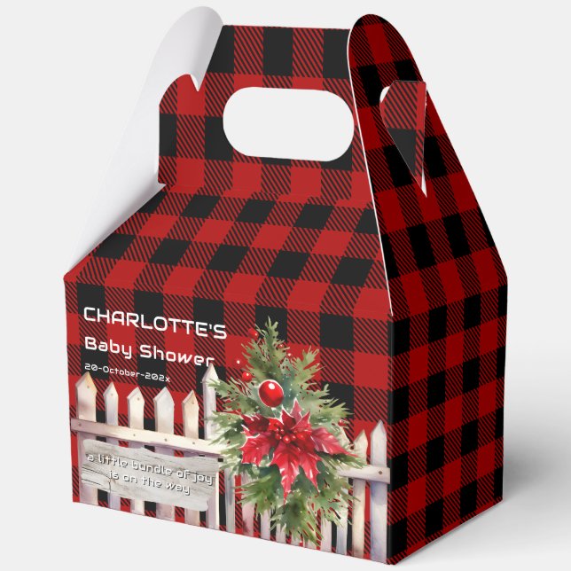 Christmas Fence Buffalo Plaid Baby Shower Favor Box (Front)