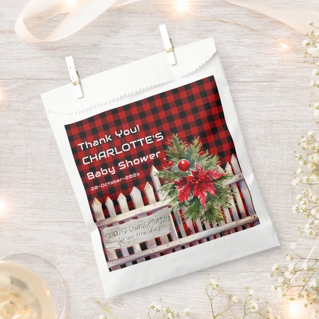 Christmas Fence Buffalo Plaid Baby Shower Favour Bag (Clipped)