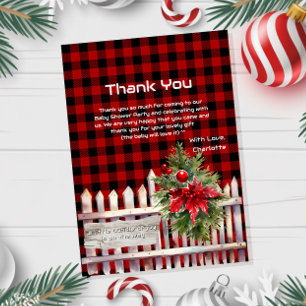 Christmas Fence Buffalo Plaid Baby Shower Thank You Card
