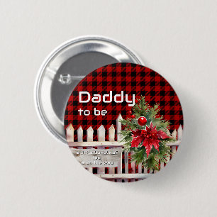 Christmas Fence Buffalo Plaid Daddy-to-be 2 Inch Round Button
