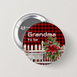 Christmas Fence Buffalo Plaid Grandma-to-be 2 Inch Round Button