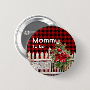 Christmas Fence Buffalo Plaid Mommy-to-be 2 Inch Round Button