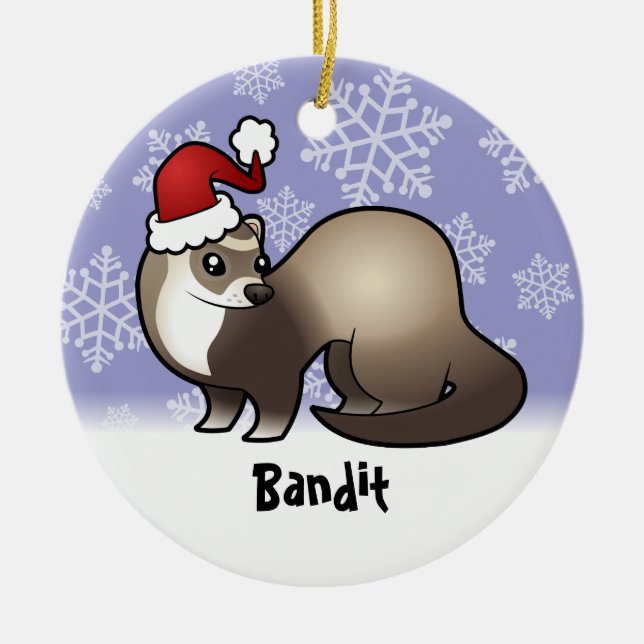 Christmas Ferret (add your pets name) Ceramic Ornament (Front)