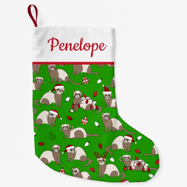 Christmas Ferret Custom Name Small Christmas Stocking (Front)