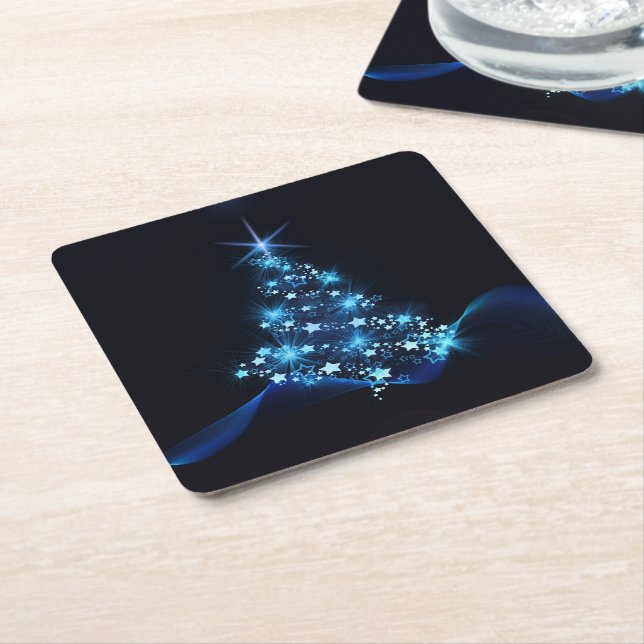 Christmas Festive Blue Elegant Square Paper Coaster (Angled)